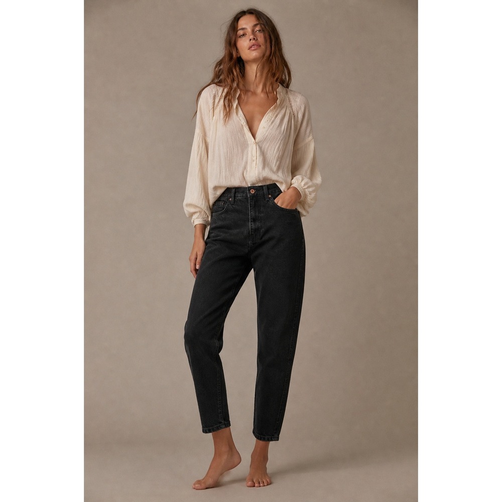 Free People We The Free Jeans Womens 29 Black High Rise‎ Tapered Mom Denim